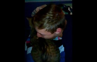 skinny white boy gets a mouth full of hairy pussy