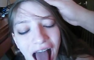Teen In Braces Sucks Cock Gets Cum In Mouth And Swallows