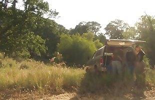 Lauren and hubby drives to the jungle and fuck fiercely